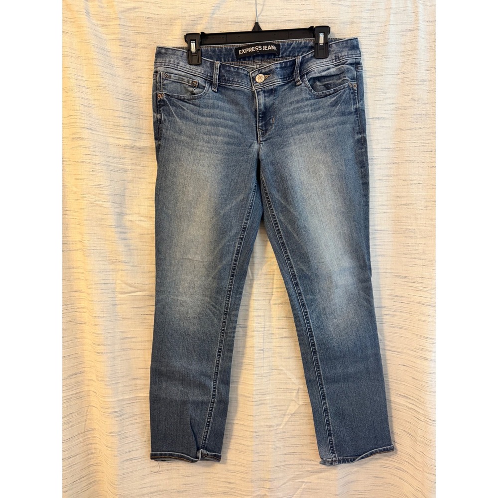 Express Stella Low Rise Cropped Skinny Jeans Medium Wash Blue Denim Size 10